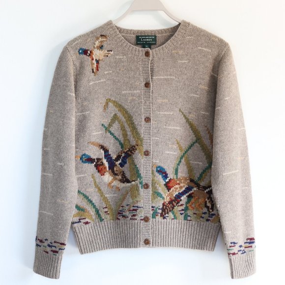 Ralph Lauren Sweaters - Vintage Ralph Lauren Handknit 100% Lamb's Wool Duck Sweater Cardigan Medium